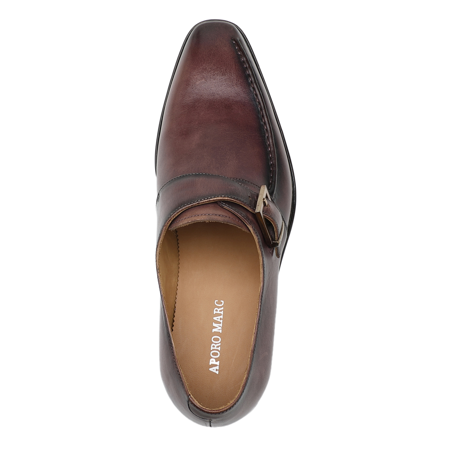 APORO MARC Dark Brown Hand Patina Single Monk Strap Leather Shoes for Men
