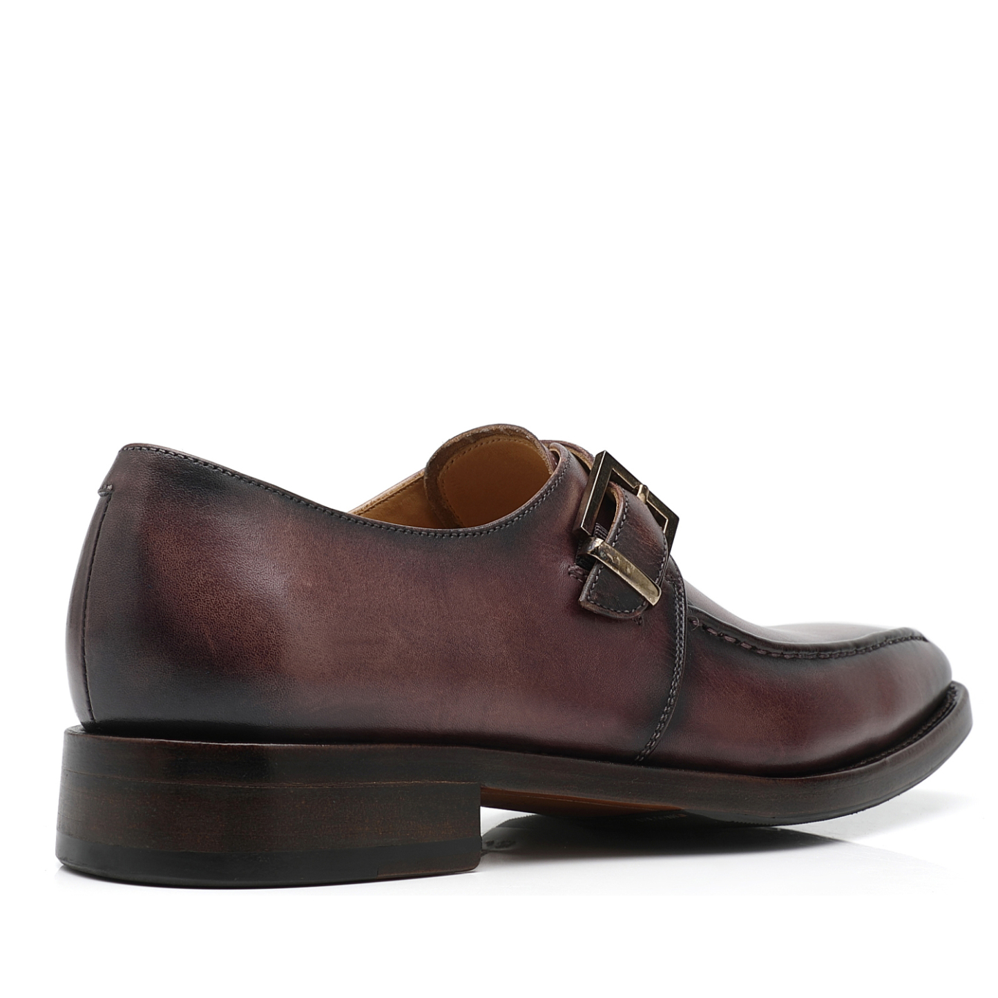 APORO MARC Dark Brown Hand Patina Single Monk Strap Leather Shoes for Men