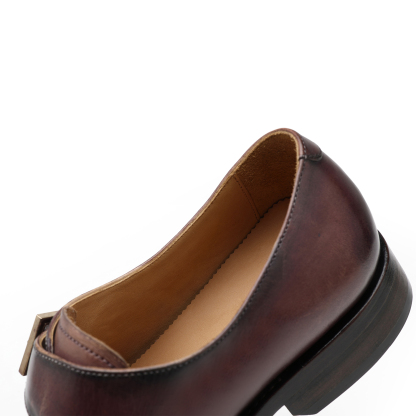 APORO MARC Dark Brown Hand Patina Single Monk Strap Leather Shoes for Men