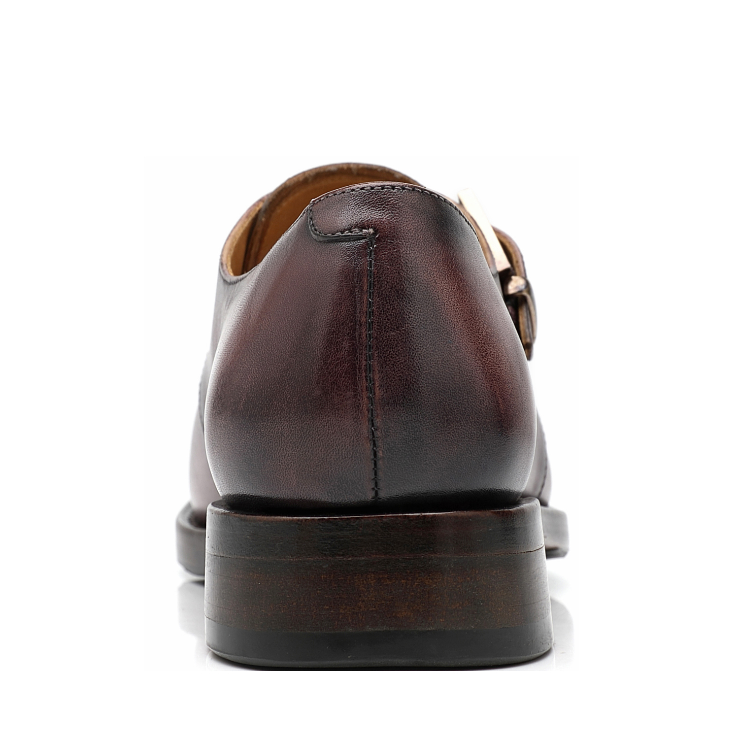 APORO MARC Dark Brown Hand Patina Single Monk Strap Leather Shoes for Men