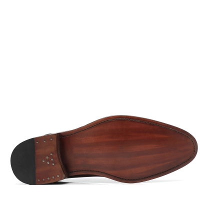 APORO MARC Men's Brown Hand Patina Brogue Single Monk Strap Dress Shoes