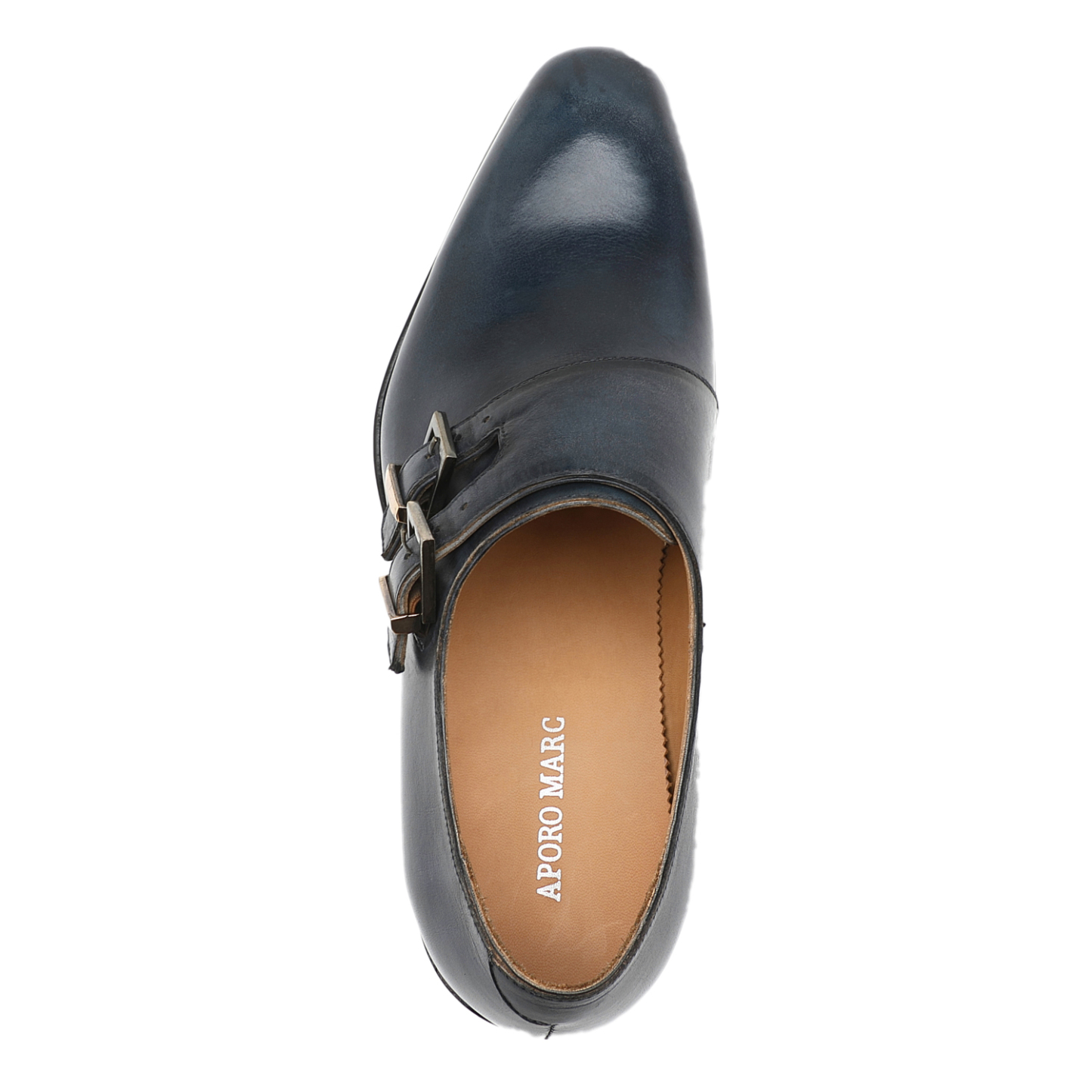 APORO MARC Navy Hand Patina Double Monk Strap Business Shoes for Men