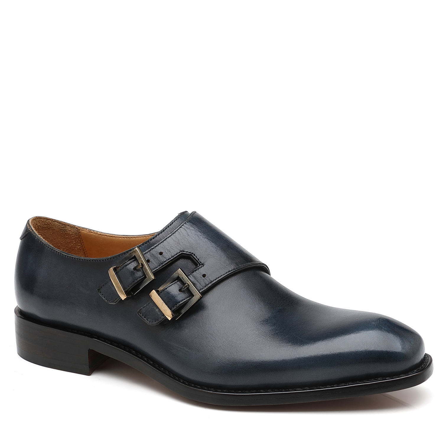 APORO MARC Navy Hand Patina Double Monk Strap Business Shoes for Men