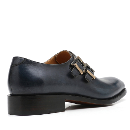 APORO MARC Navy Hand Patina Double Monk Strap Business Shoes for Men