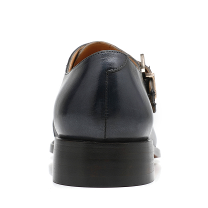 APORO MARC Navy Hand Patina Double Monk Strap Business Shoes for Men