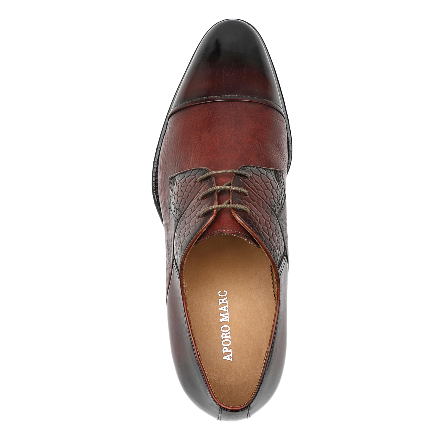 APORO MARC Burgundy Hand Patina Croc Embossed Cap Toe Oxford Shoes for Men