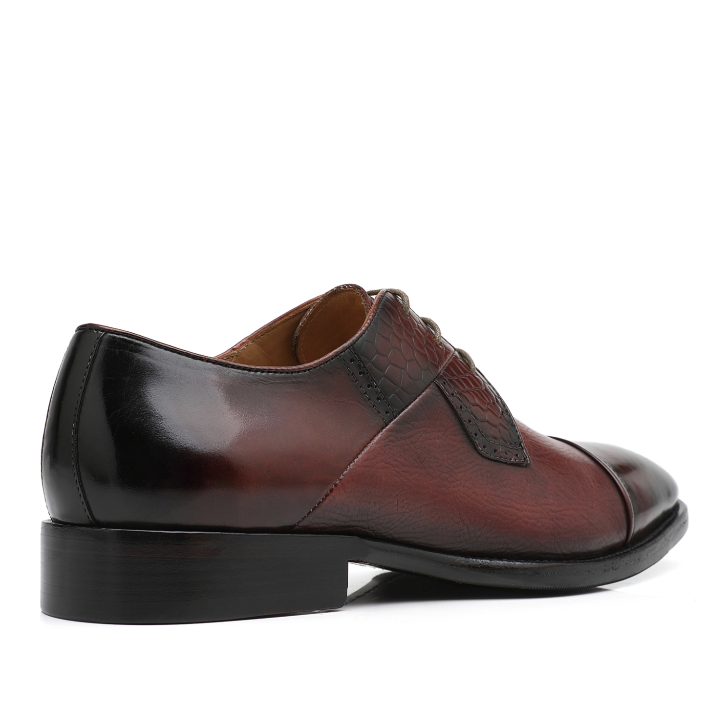 APORO MARC Burgundy Hand Patina Croc Embossed Cap Toe Oxford Shoes for Men