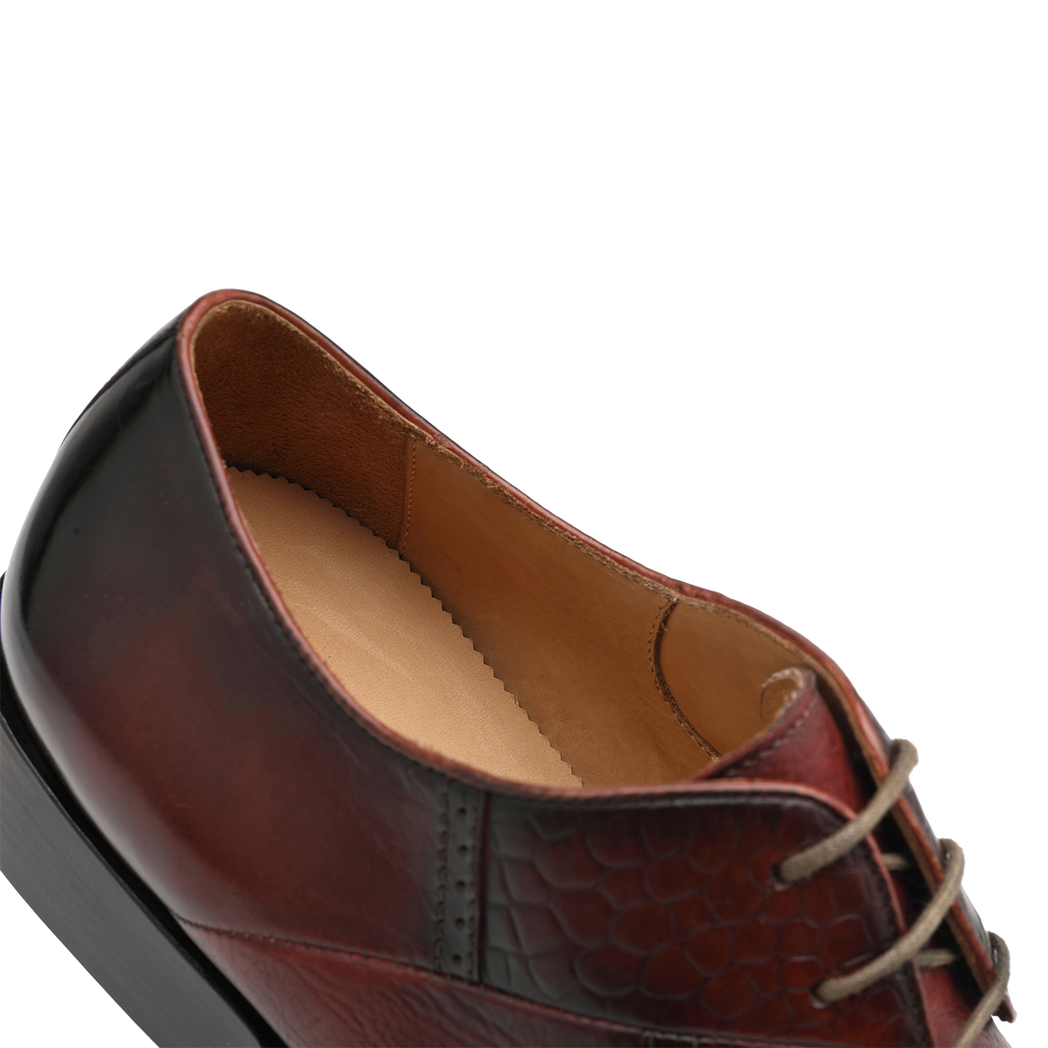 APORO MARC Burgundy Hand Patina Croc Embossed Cap Toe Oxford Shoes for Men
