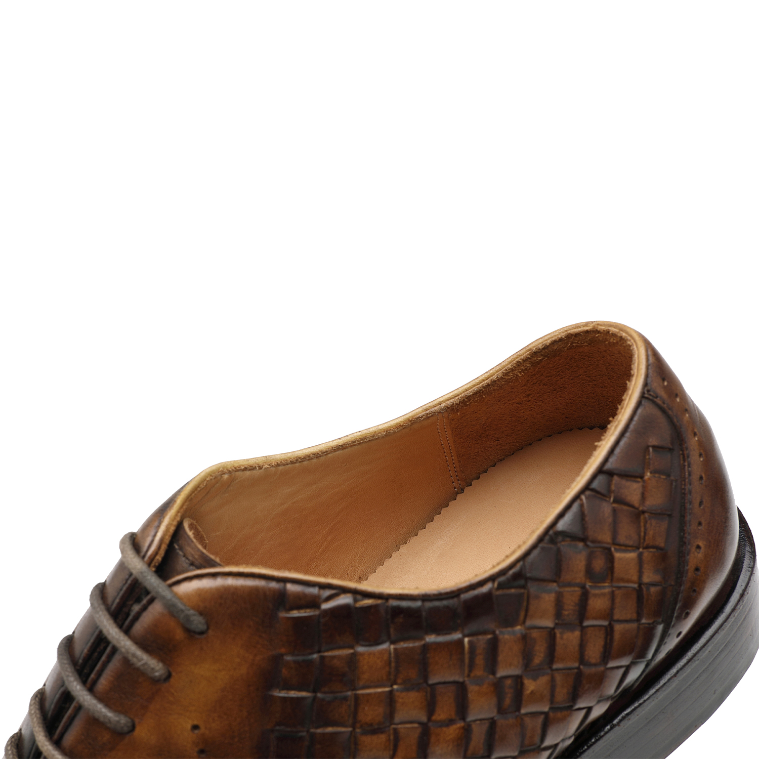 APORO MARC Men's Brown Hand Patina Woven Cap Toe Brogue Oxford Shoes