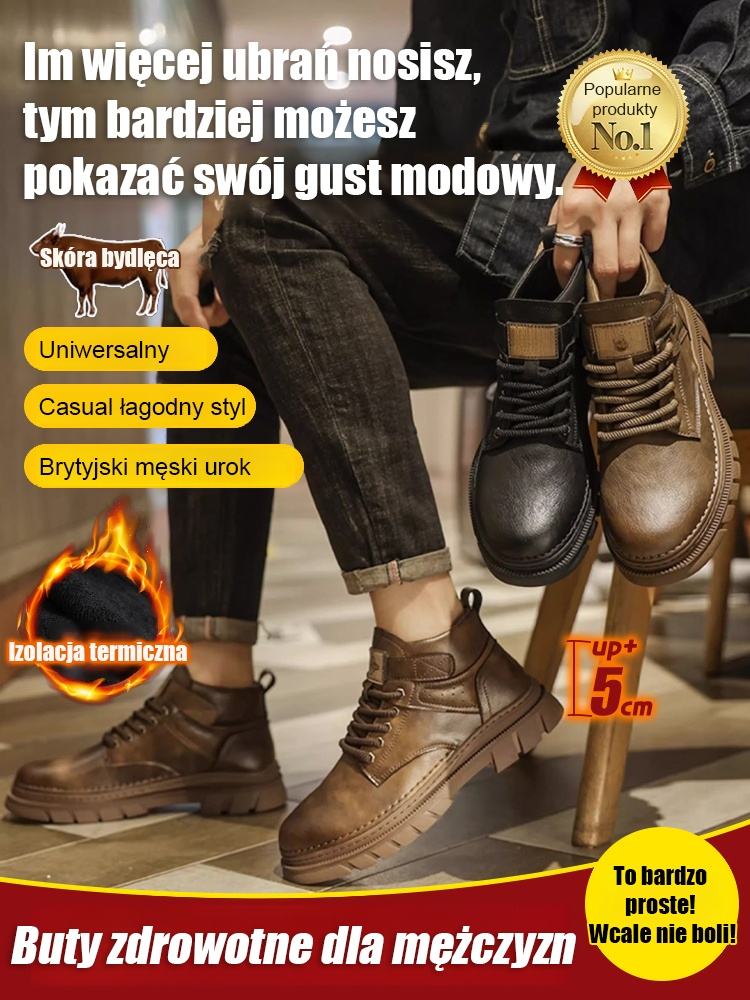 Męskie wysokie buty Martin z wełny