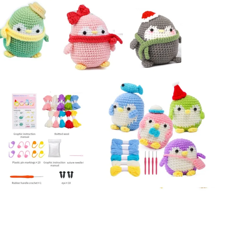Cute Penguin Crochet Animal Non-finished Beginner Crochet Suit Yarn Knitting Suit Polyester Fiber Crochet Starter Kit Process - Mood Moor