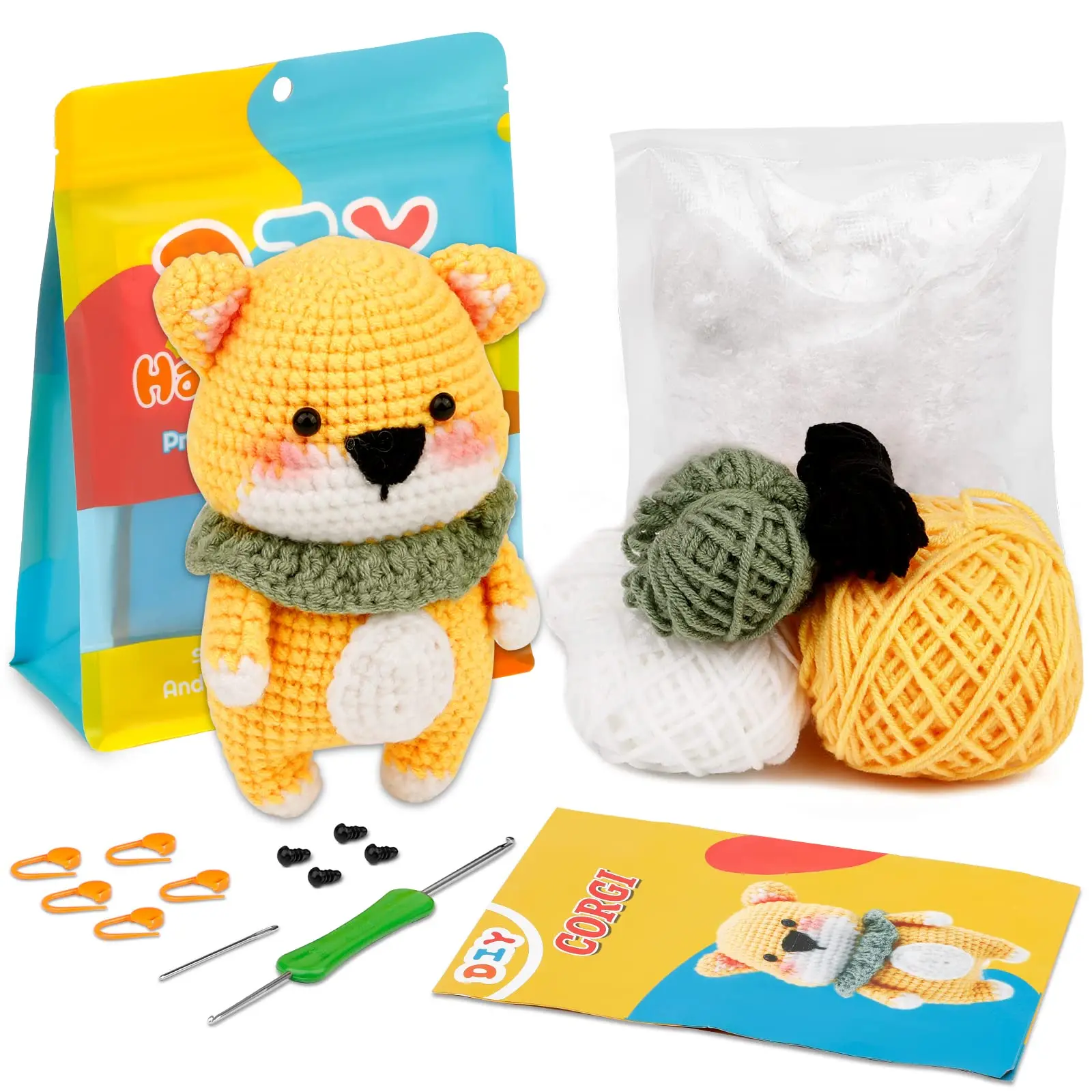 Fenrry Beginners Crochet Kit DIY Cute Dog Starter Pack With Yarn Balls Crochet Hooks Knitting Stitch Markers Needles Instruction - Mood Moor