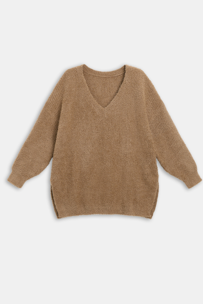 Brown Turtleneck Puff Sleeve Sweater Set