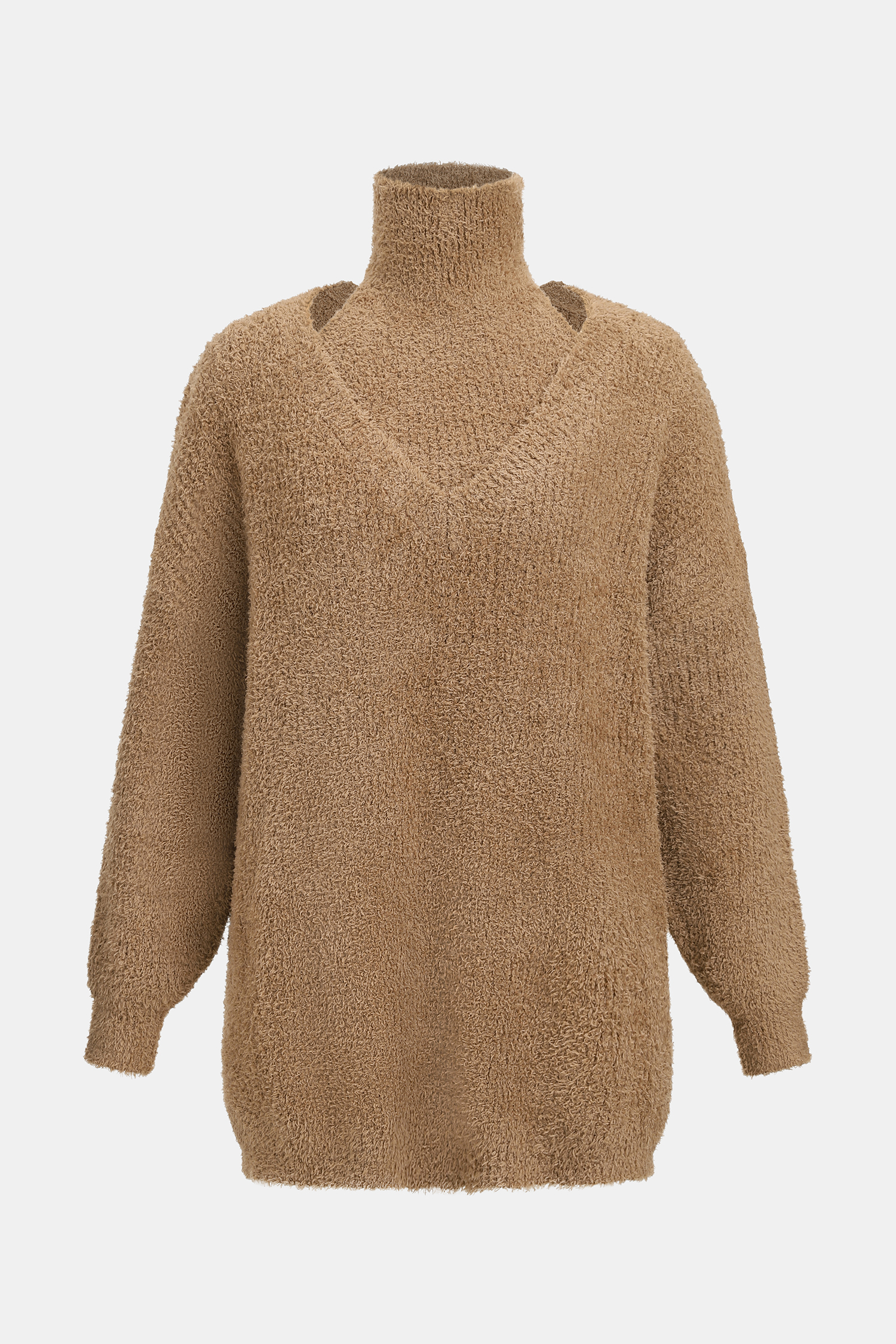 Brown Turtleneck Puff Sleeve Sweater Set