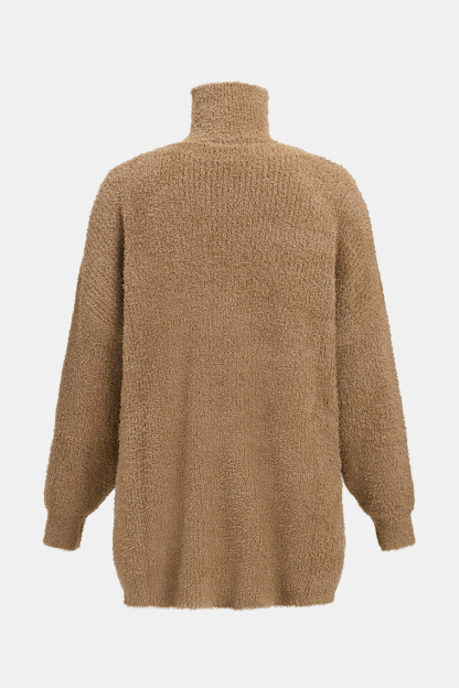 Brown Turtleneck Puff Sleeve Sweater Set