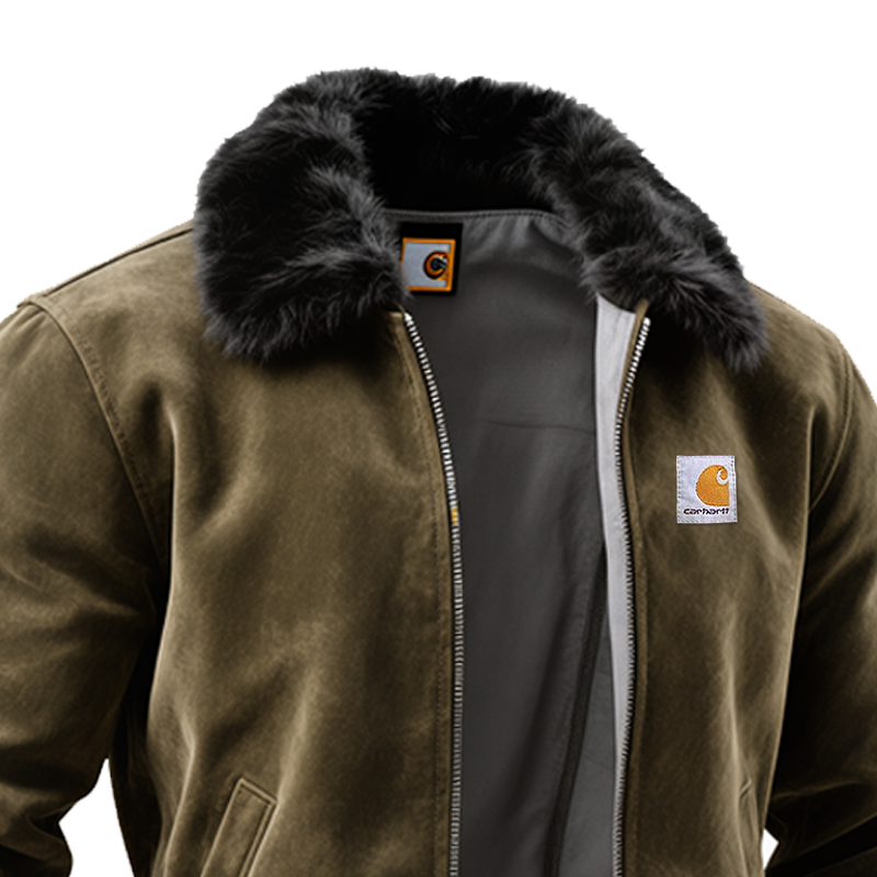 Men's Outdoor Cycling Olive Green Bomber Jacket With Fur Collar