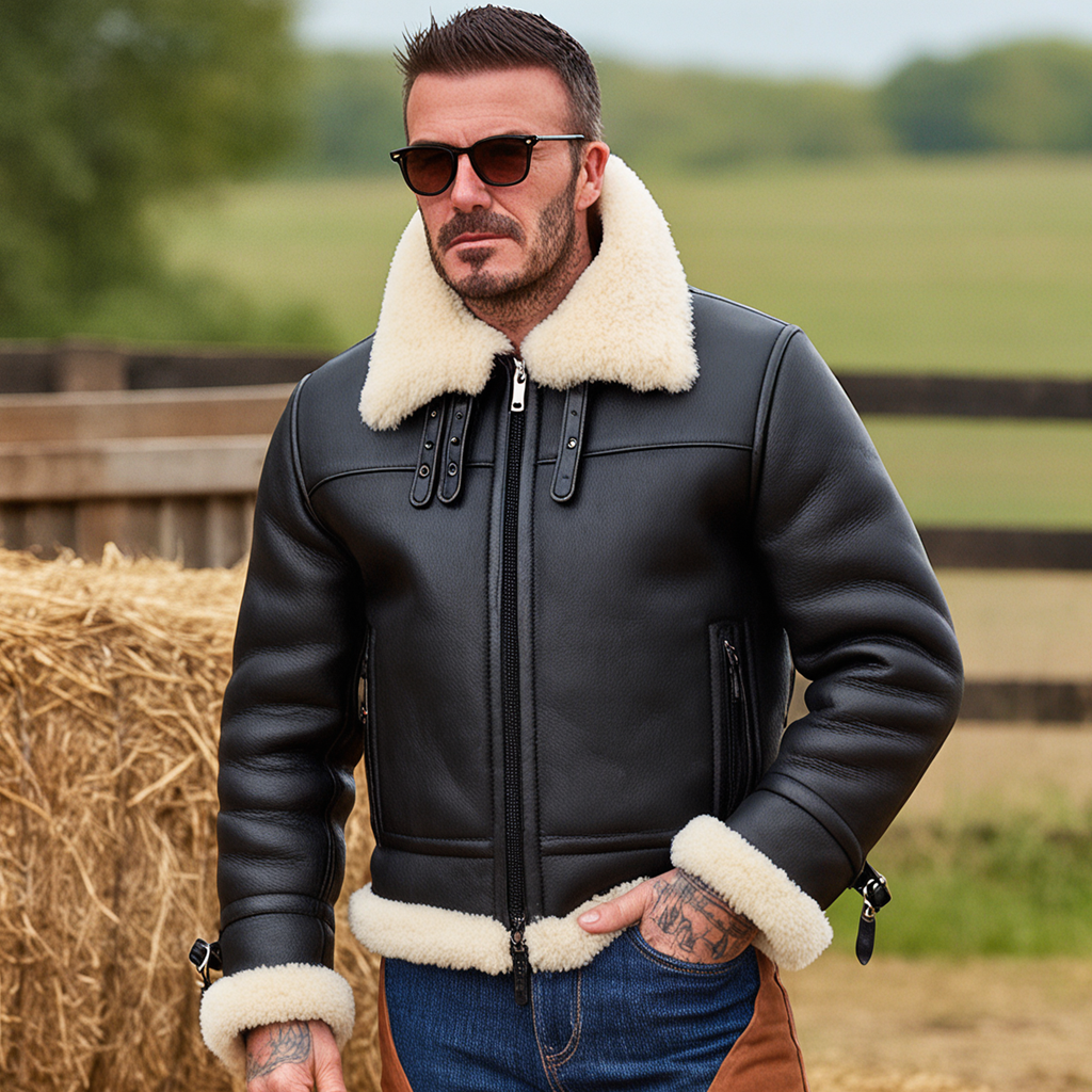 Men's Classic Aviator Jacket With Shearling Collar