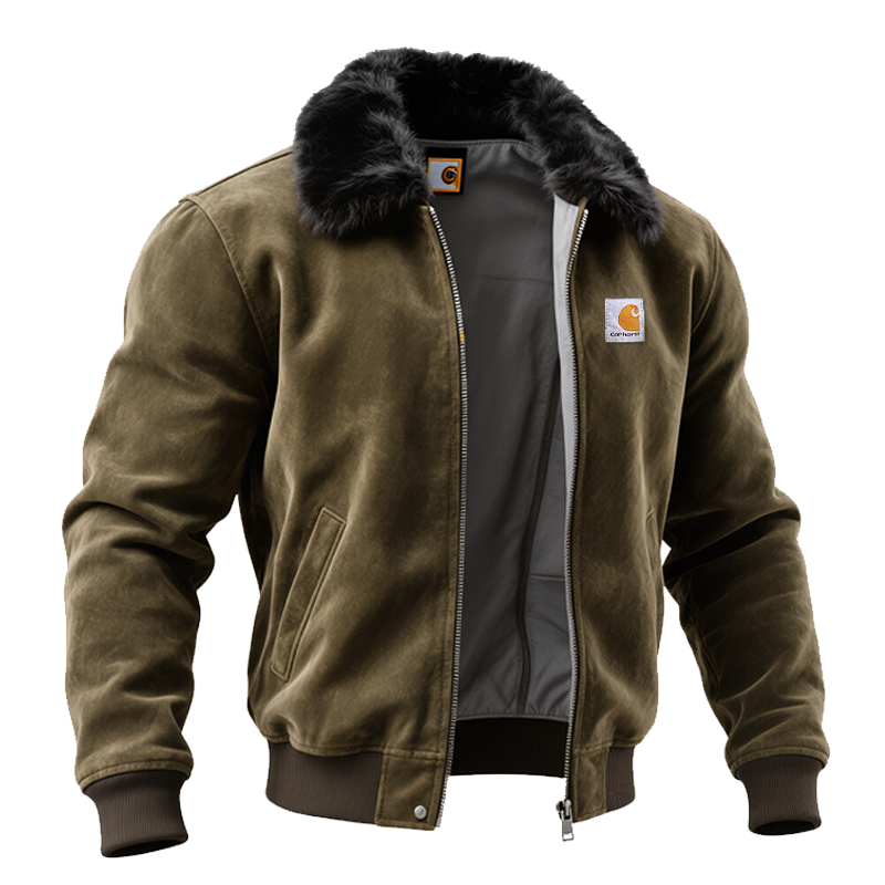 Men's Outdoor Cycling Olive Green Bomber Jacket With Fur Collar