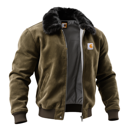 Men's Outdoor Cycling Olive Green Bomber Jacket With Fur Collar