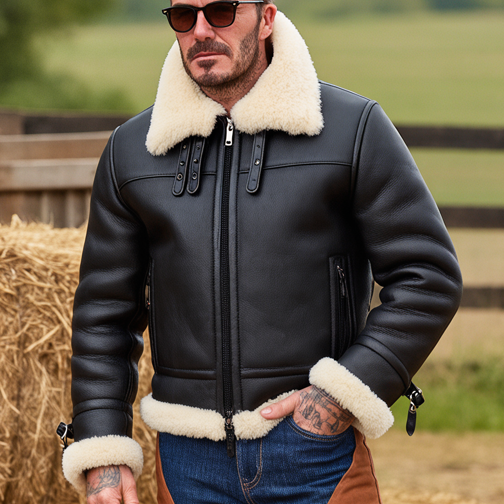 Men's Classic Aviator Jacket With Shearling Collar