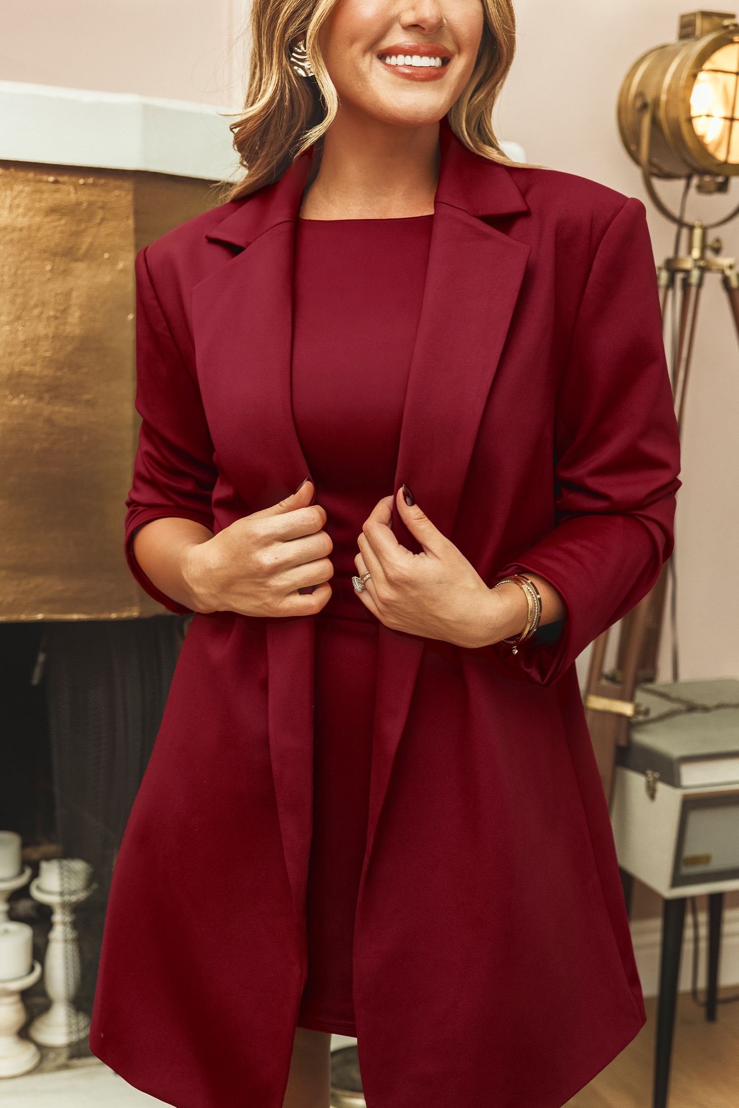 x JoJo Red Wine Longline Blazer