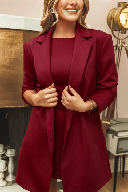 x JoJo Red Wine Longline Blazer