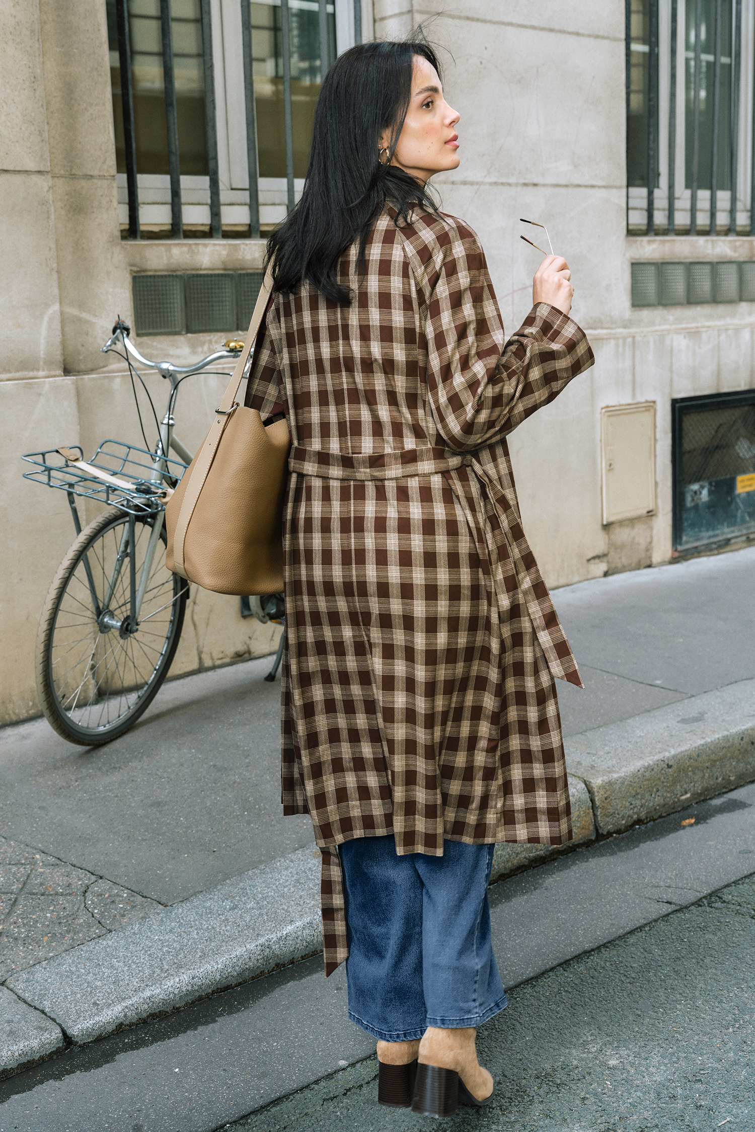 City Charm Plaid Trench Coat