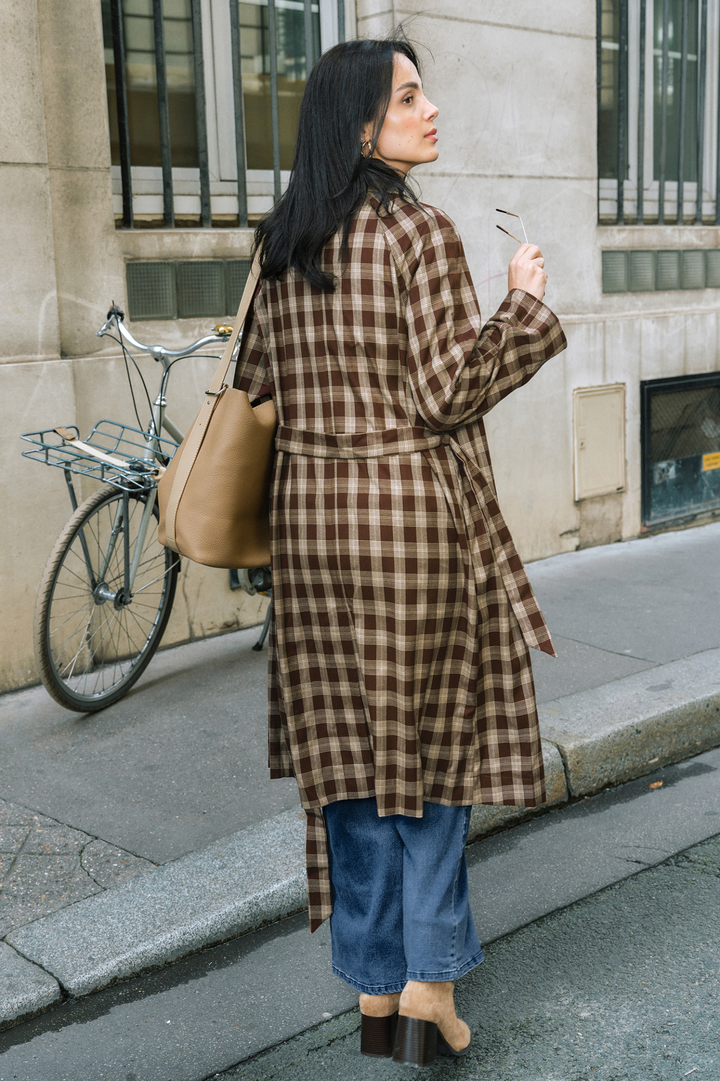 City Charm Plaid Trench Coat