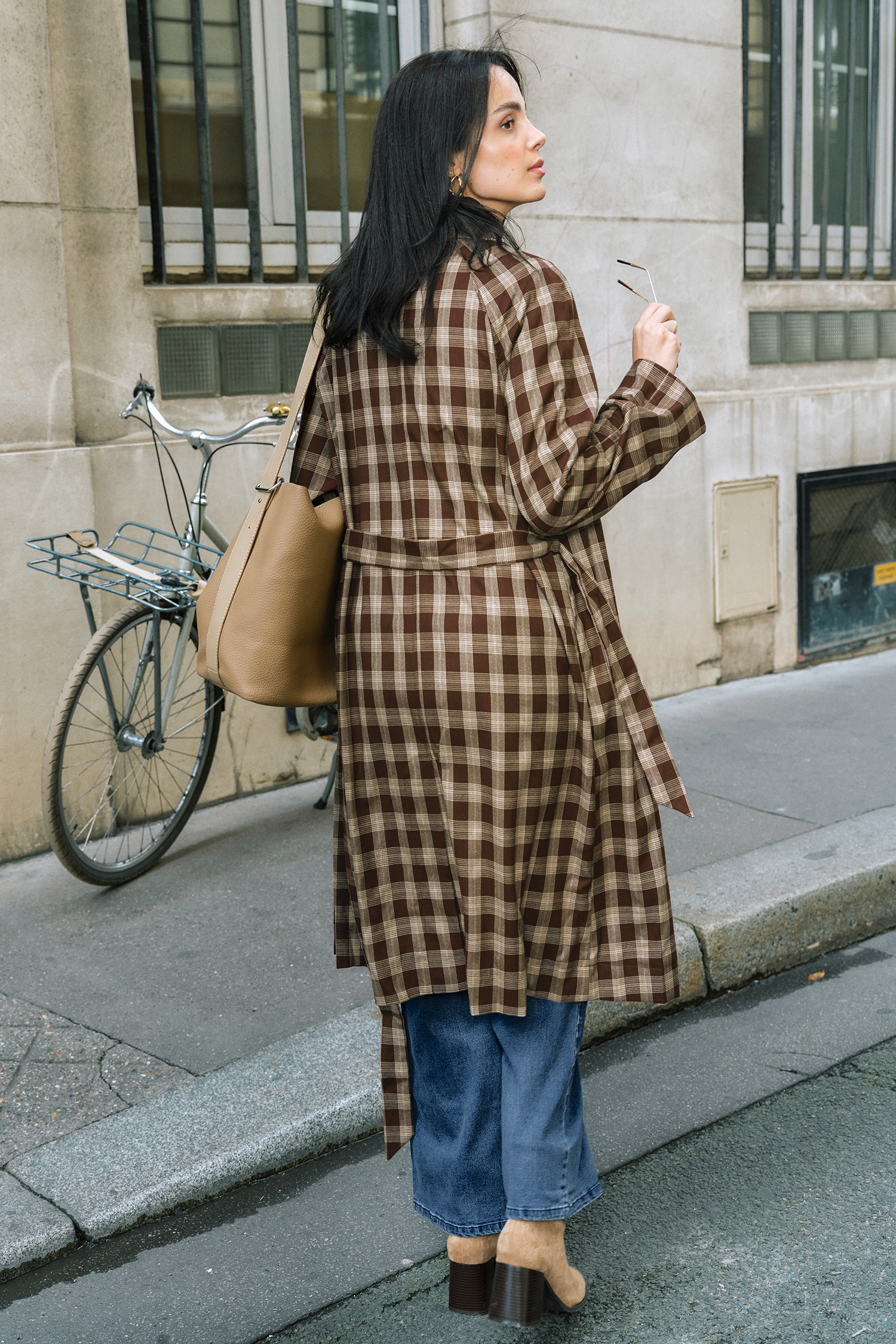 City Charm Plaid Trench Coat