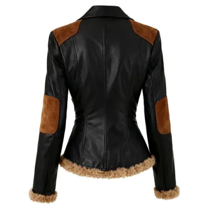 Women's Vintage Lapel Leather Jacket Coat Top