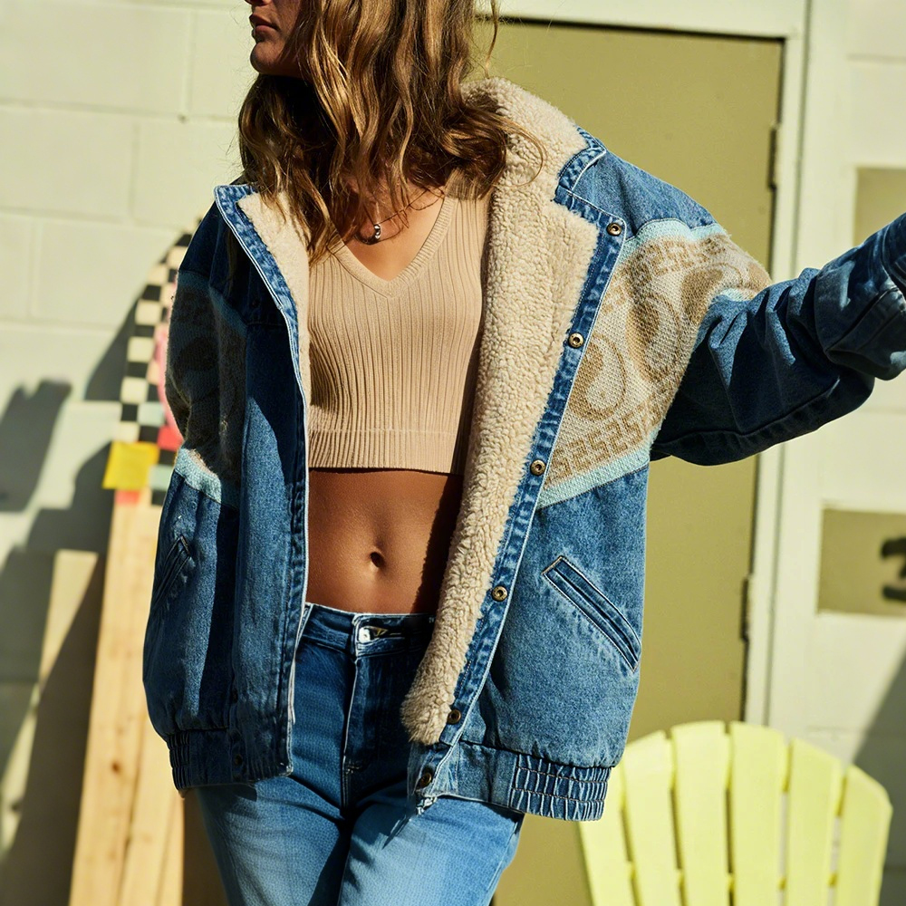 Women's Comfortable Patchwork Denim Fleece Jacket