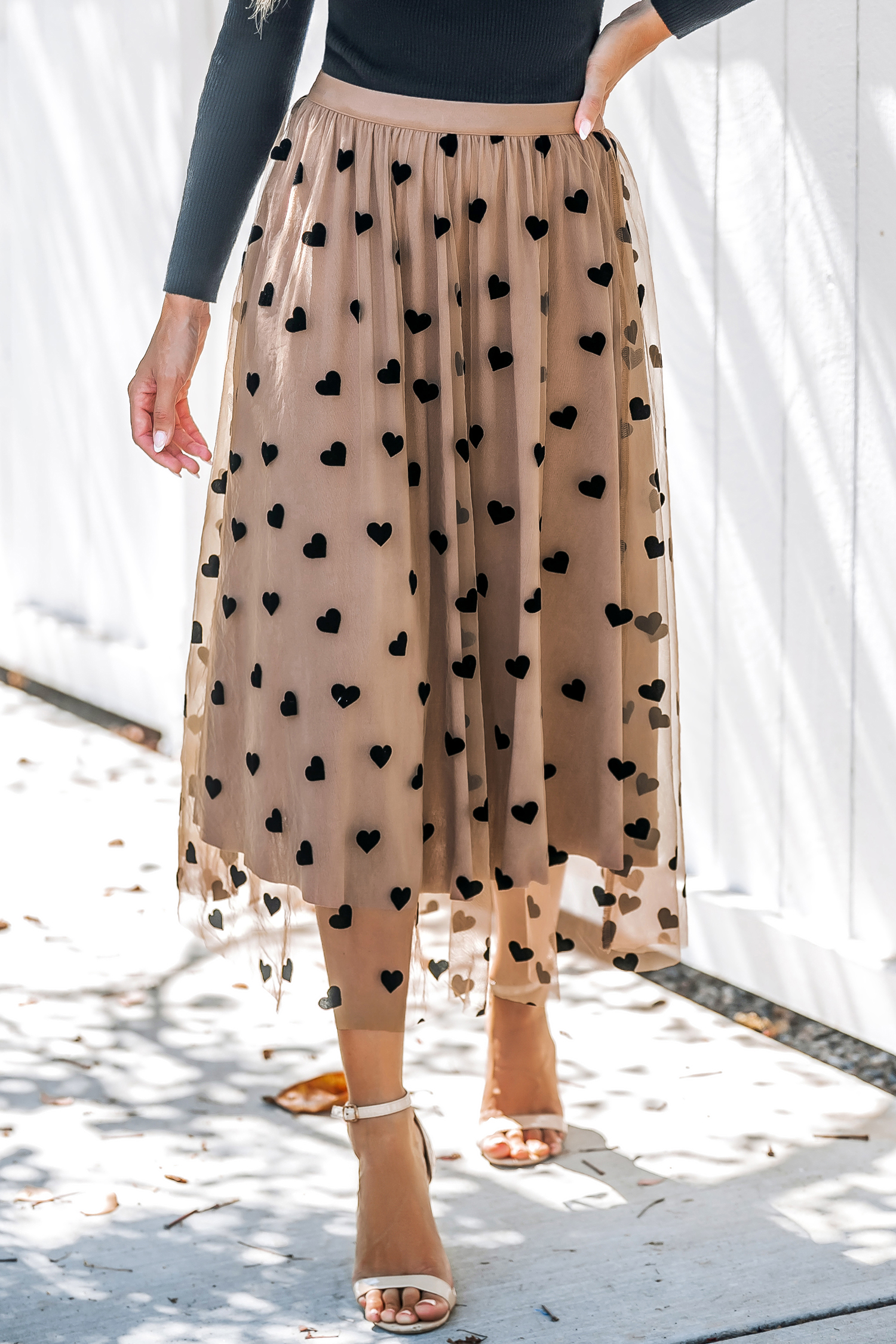 Heart Print Mesh Midi Skirt