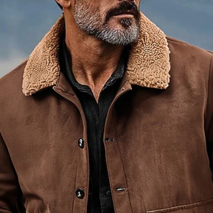 Men's Vintage Brown Fleece-Lined Jacket For Winter And Fall