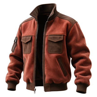 Men's Vintage Brown Suede Jacket With Zipper And Pockets