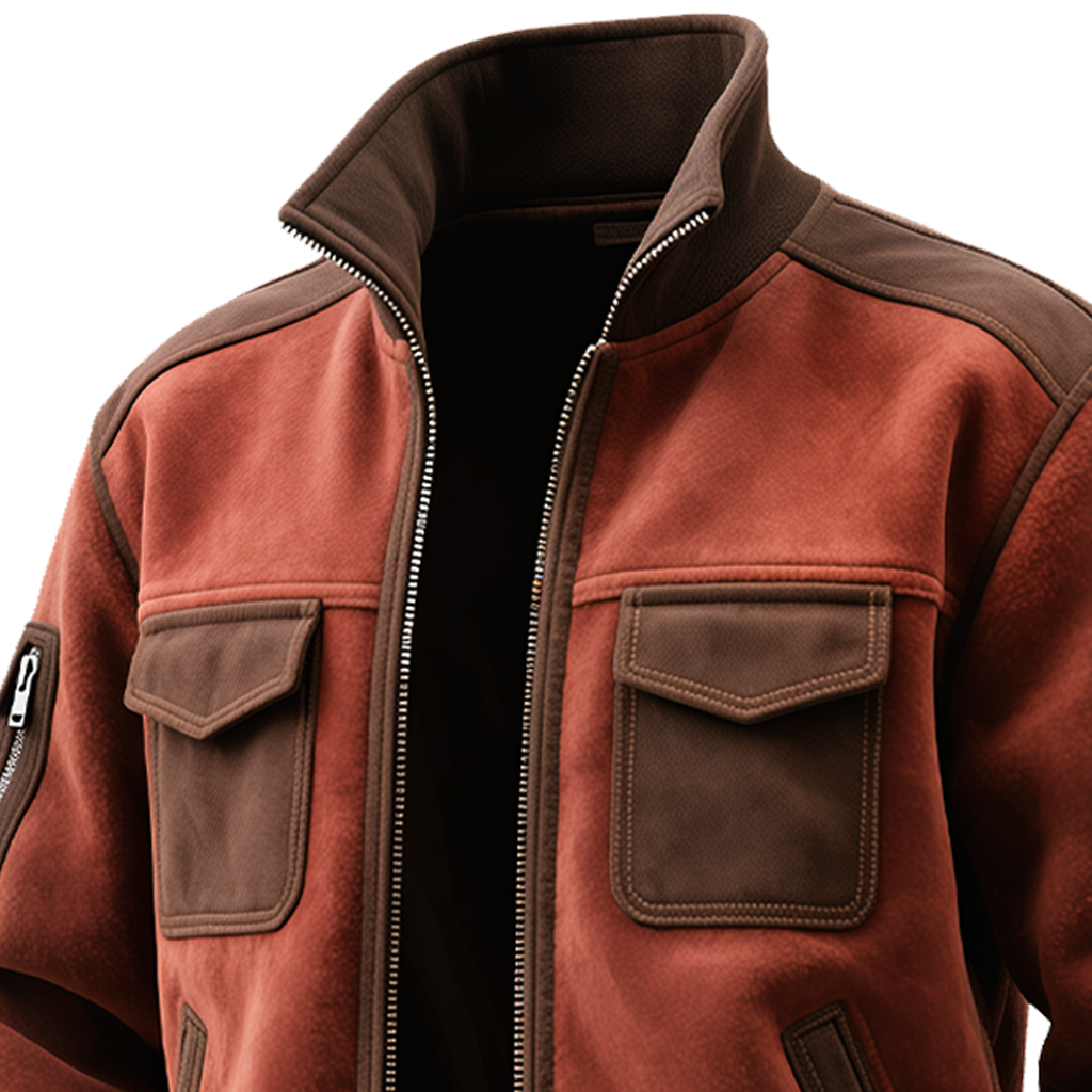 Men's Vintage Brown Suede Jacket With Zipper And Pockets