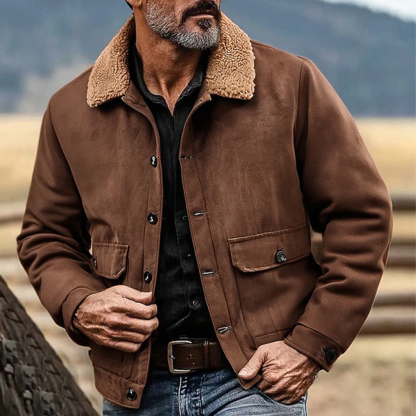 Men's Vintage Brown Fleece-Lined Jacket For Winter And Fall