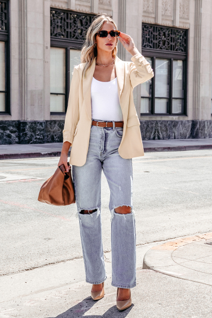 Neutral Collared Long Sleeve Blazer