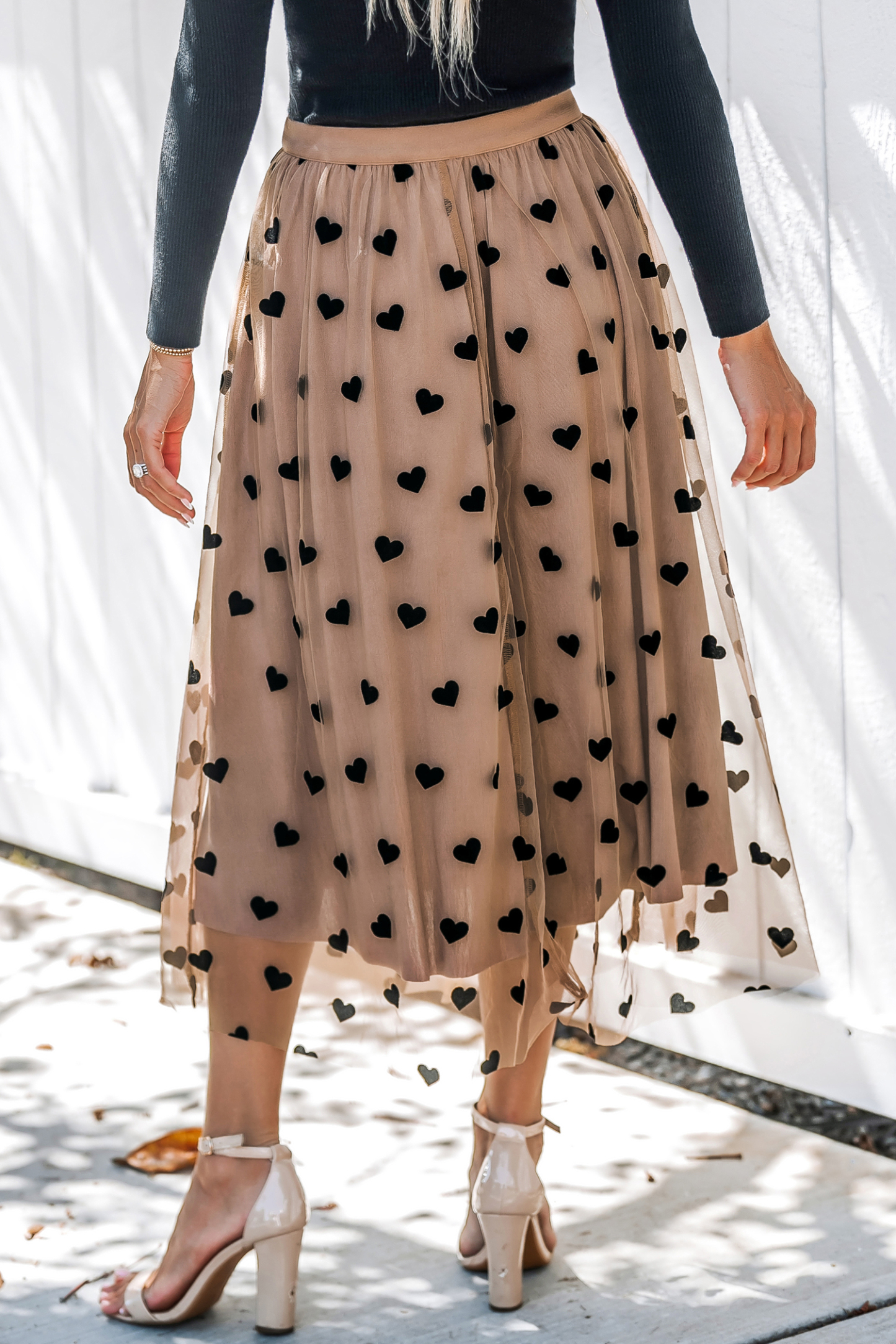 Heart Print Mesh Midi Skirt