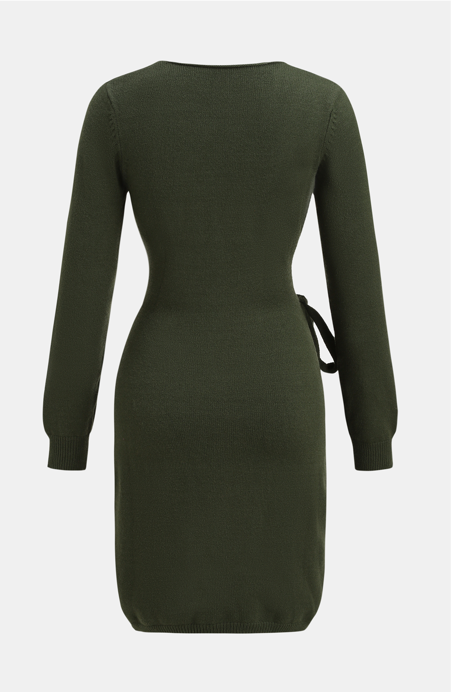 Olive Green Long Sleeve Wrap Mini Sweater Dress