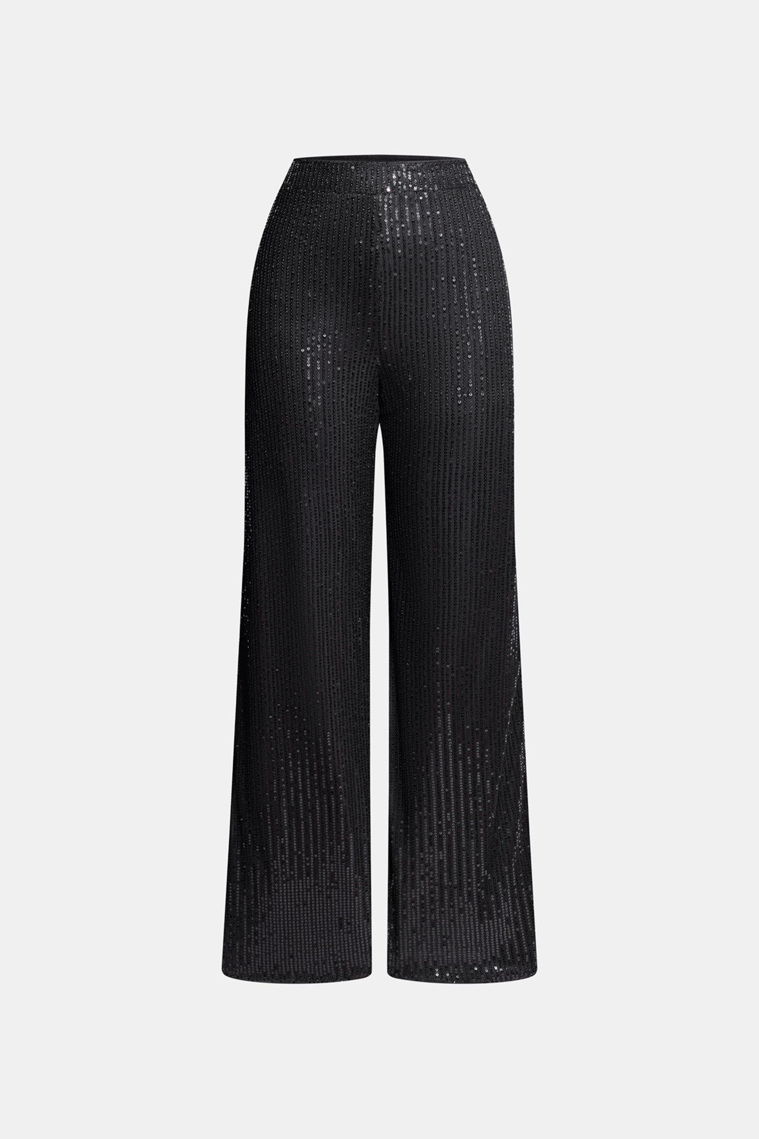 Black Sequins Wide Leg Jersey Pants