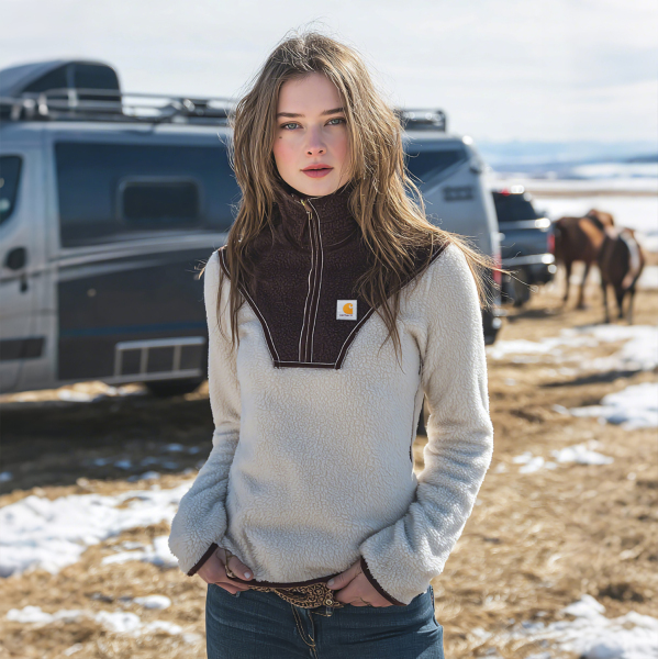 Women's slim-fit contrast color stitching lambswool half-zip stand-up collar long-sleeved sweatshirt