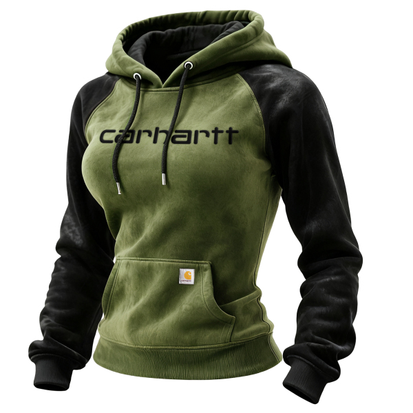 Outdoor women's casual suede contrast color stitching raglan sleeve hooded sweatshirt retro western sweatshirt