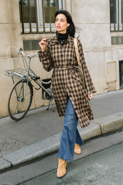 City Charm Plaid Trench Coat