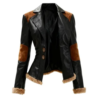 Women's Vintage Lapel Leather Jacket Coat Top
