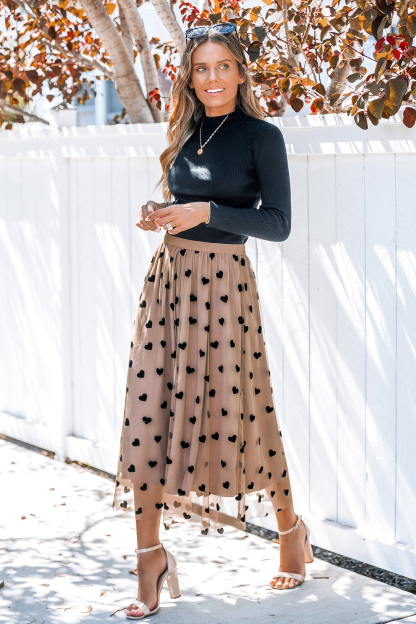 Heart Print Mesh Midi Skirt