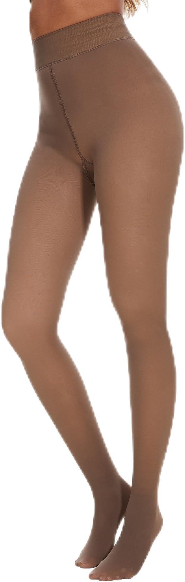 Women's Fleece Lined Tights - Fake Sheer Warm Pantyhose Thick Winter Leggings