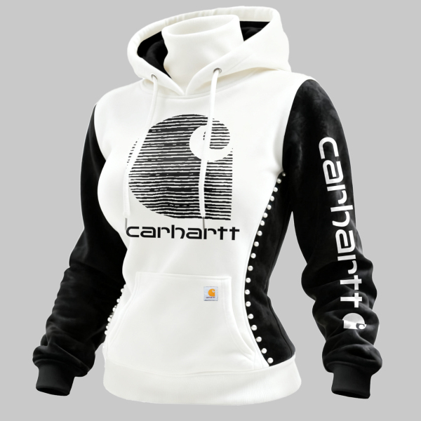 Women's Retro Western Suede Hooded Sweatshirt Turtleneck Contrast Color Stitching Beaded Sweatshirt