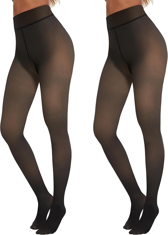 Women's Fleece Lined Tights - Fake Sheer Warm Pantyhose Thick Winter Leggings