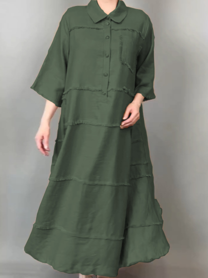 Women's Tassel Pocket Linen Shirt Dress