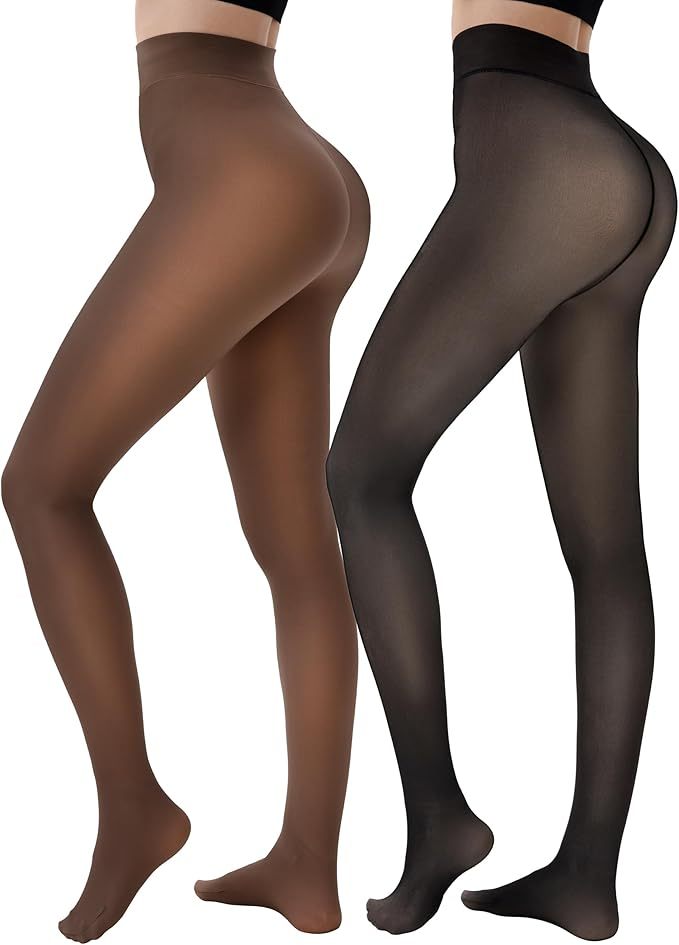 Women's Fleece Lined Tights - Fake Sheer Warm Pantyhose Thick Winter Leggings
